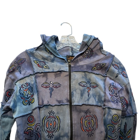 Rising International Multicolor Patchwork Zip Up Jacket M Crunchy Granola Girl - Picture 3 of 6